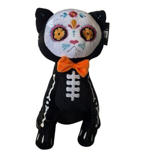Day of The Dead Halloween Black Cat Plush Sugar Skull‎ Animal NWT by Ashland 15"